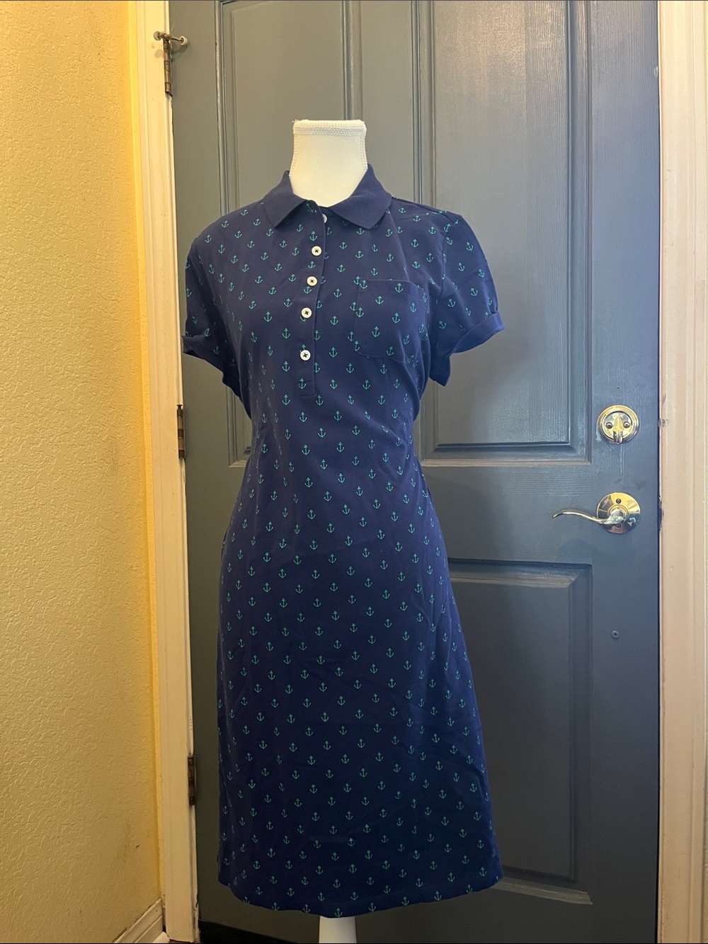 Lands' End Navy Blue Dress with Anchor Pattern